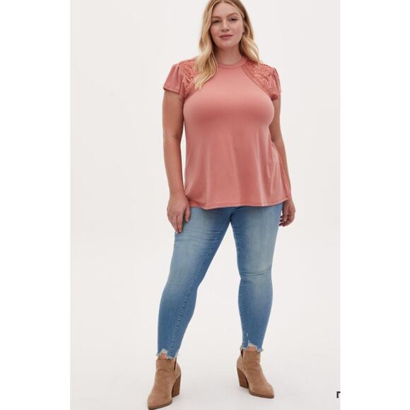 3X Torrid TOP Dusty Rose Pink Lace Stretch Poly Crepe Blouse Swing A-line NEW - Picture 2 of 11